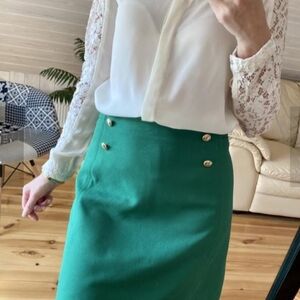 Zara Green Pencil Skirt with Gold Buttons
